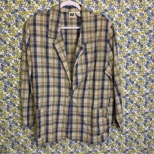 Vintage Beige Basic Editions Plaid Blazer With Shoulder Pads